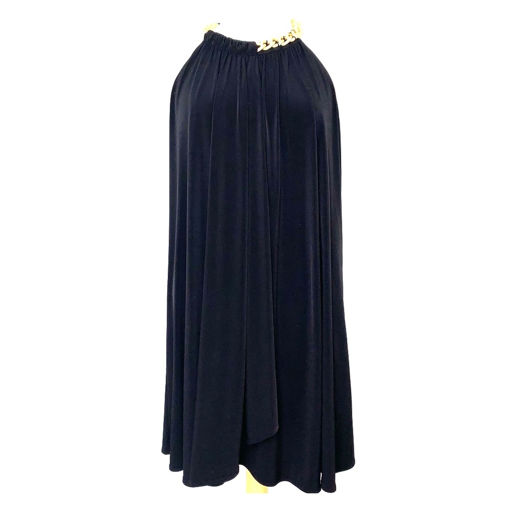 Flirty Black mini dress w/chain neckline
